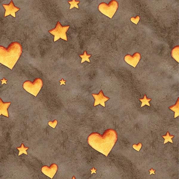 Niedliche abstrakte Aquarell nahtlose Muster mit Herzen und Sternen. — Stockfoto