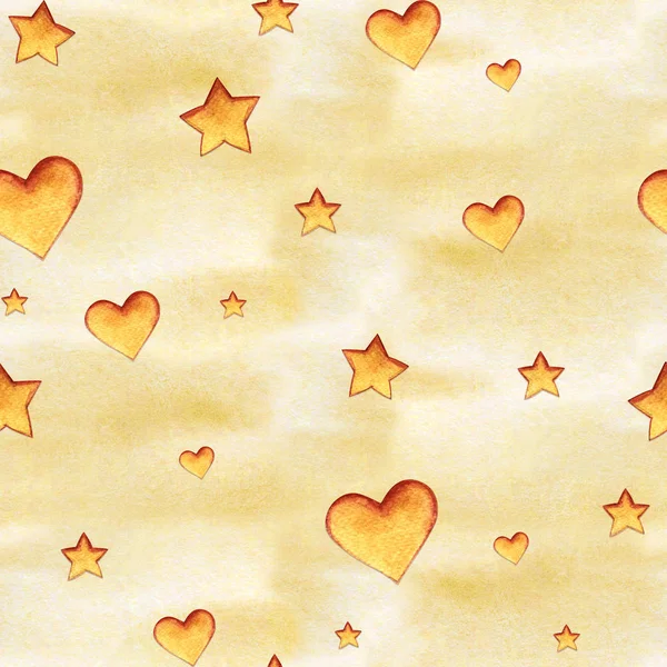 Симпатичный абстрактный акварельный бесшовный рисунок с сердцами и звездами . — стоковое фото
