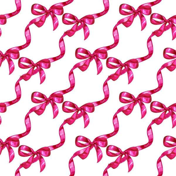 Акварельные бантики, ручная работа розовые ленты изолированы, бесшовный узор, декоративная живопись иллюстрация для дизайна открытки, свадебное приглашение, упаковка, рекламный праздник . — стоковое фото