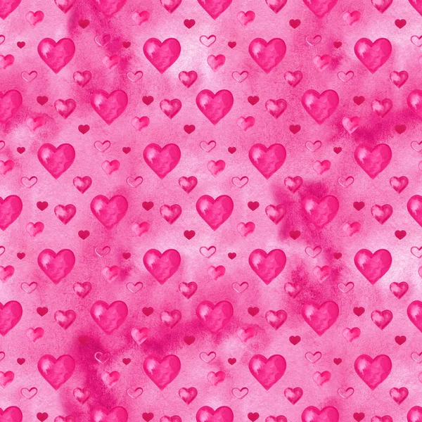 Corazones acuarela fondo sin costuras. Patrón de corazón de acuarela rosa. Colorida acuarela textura romántica . —  Fotos de Stock