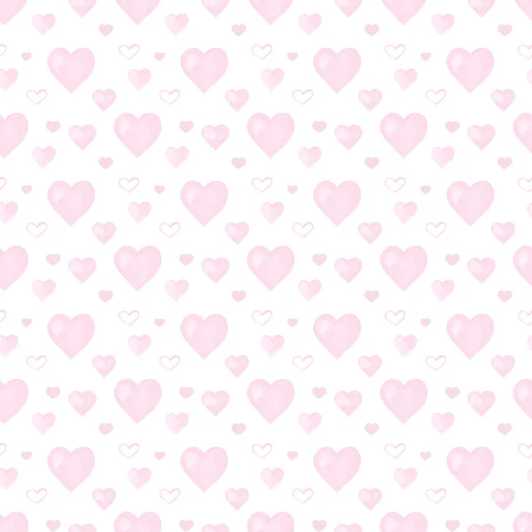 Corazones acuarela fondo sin costuras. Patrón de corazón de acuarela rosa. Colorida acuarela textura romántica — Foto de Stock