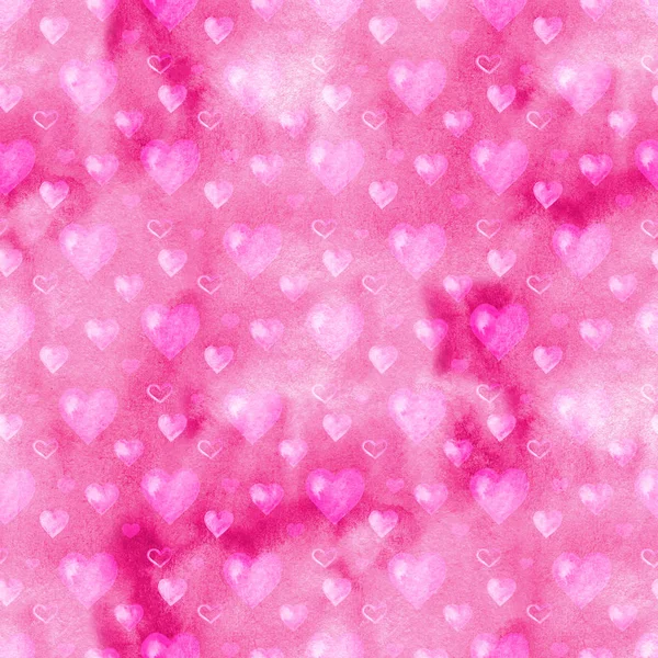 Corazones acuarela fondo sin costuras. Patrón de corazón de acuarela rosa. Colorida acuarela textura romántica . —  Fotos de Stock