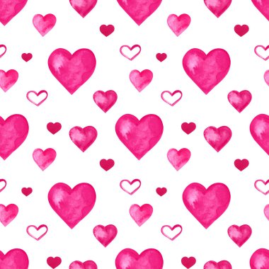 Suluboya kalpler sorunsuz arka plan. Pembe suluboya kalp desen. Renkli suluboya romantik doku.