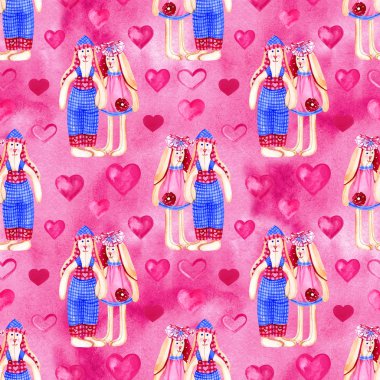 Sevimli tavşan. Tavşan ile Seamless modeli. Suluboya arka plan.