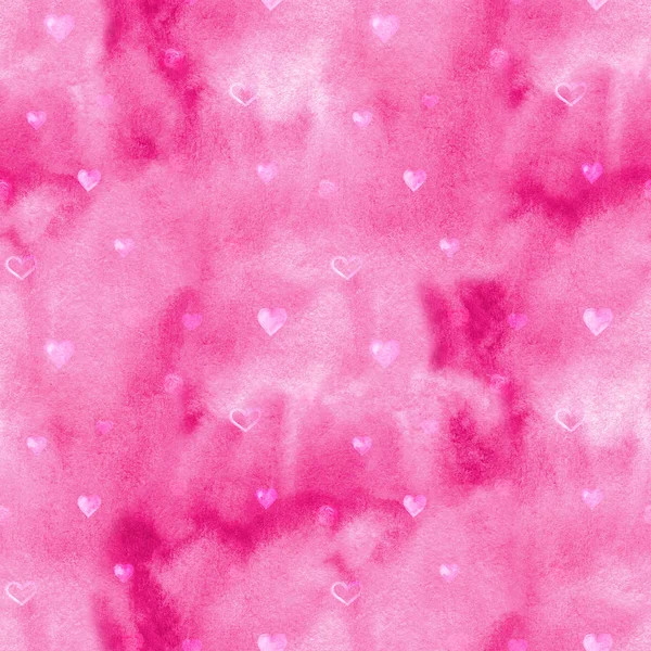 Akvarell szívét varratmentes háttérben. Rózsaszín akvarell szív mintás. Színes akvarell romantikus textúra. — Stock Fotó