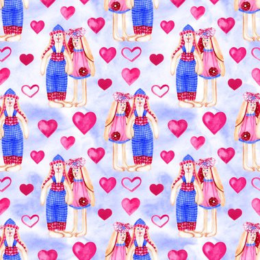 Sevimli tavşan. Tavşan ile Seamless modeli. Suluboya arka plan.