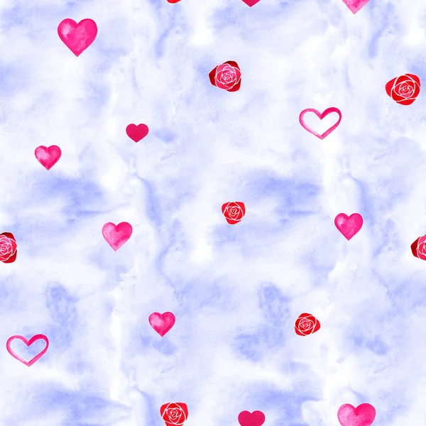 Gyönyörű illusztráció zökkenőmentes minta rózsaszín akvarell szívvel. Romantikus háttérgrafika. üdvözlőlapok és meghívók, esküvő születésnap, Valentin-nap, anyák napja — Stock Fotó