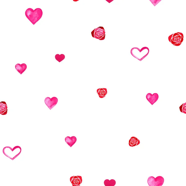 Aquarel harten naadloze achtergrond. Roze aquarel hart patroon. Kleurrijke aquarel romantische textuur. — Stockfoto
