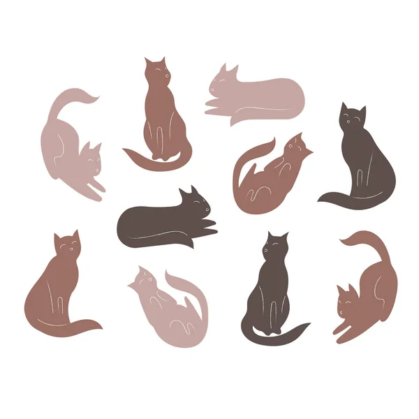 Et sett med kattefigurer. Søte ikoner til design. Vektorillustrasjon – stockvektor