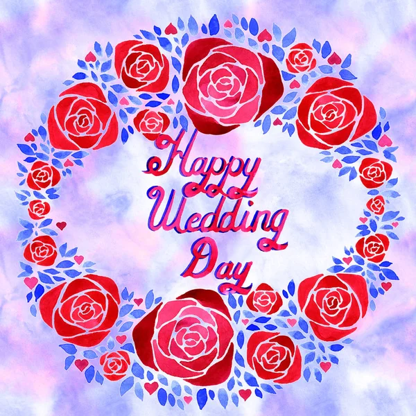 优雅的水彩画花卉组合与蓝色和红色的花朵。这将是一个可爱的邀请, 贺卡, 或优雅的婚礼伟大的。真正的水彩画. — 图库照片