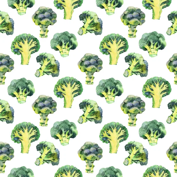 Brokoli ile Seamless modeli. Sulu boya resim. Gıda arka plan. — Stok fotoğraf