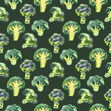 Brokoli ile Seamless modeli. Sulu boya resim. Gıda arka plan.