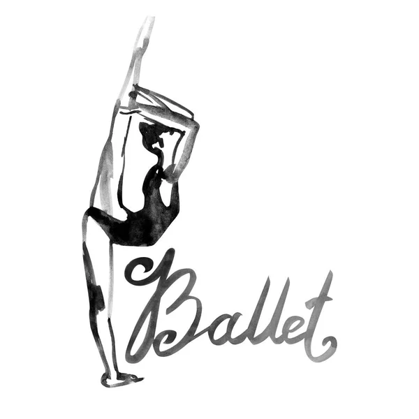 Akvarel, ilustrace balerína ikona v tanci. Návrh plakátu baletní školy, studio — Stock fotografie