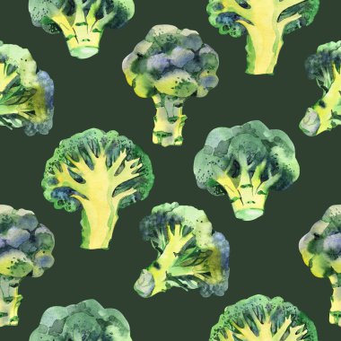 Brokoli ile Seamless modeli. Sulu boya resim. Gıda arka plan.