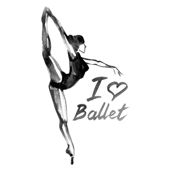 Sulu Boya resimde balerin dans simgesinde. Tasarım poster Bale Okulu, stüdyo — Stok fotoğraf