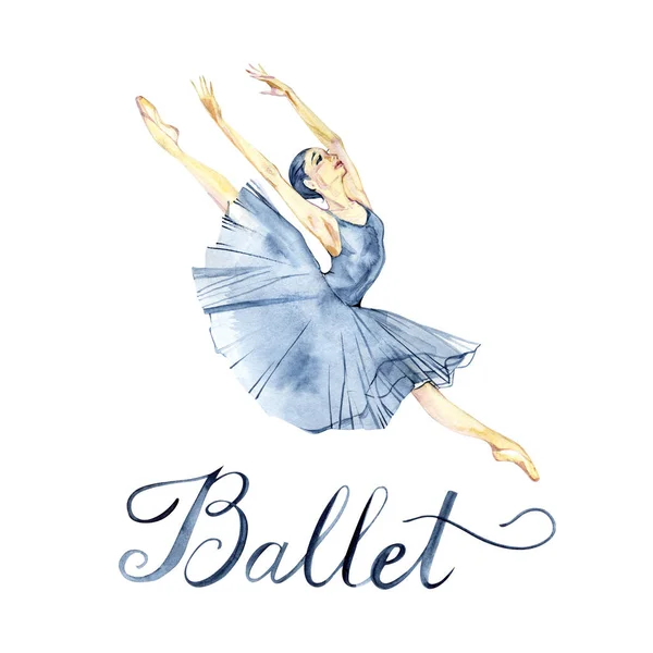 Balerina tánc akvarell festészet elszigetelt fehér háttér üdvözlőlap — Stock Fotó