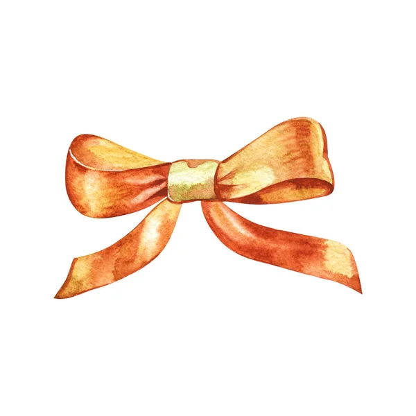 Graceful golden bow isolated on white background. Watercolor illustration — Stock Photo, Image