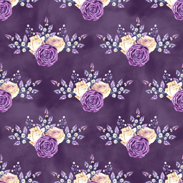 Pembe ve sarı güller, takı ve rhinestones sorunsuz doku deseninin. Antika arka plan.