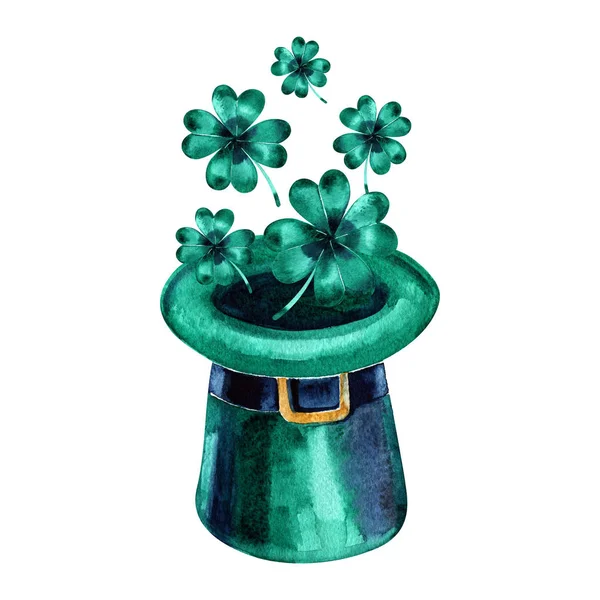 St. Patricks Day card with Leprechauns hat. The watercolor-style illustration. — Stock Photo, Image