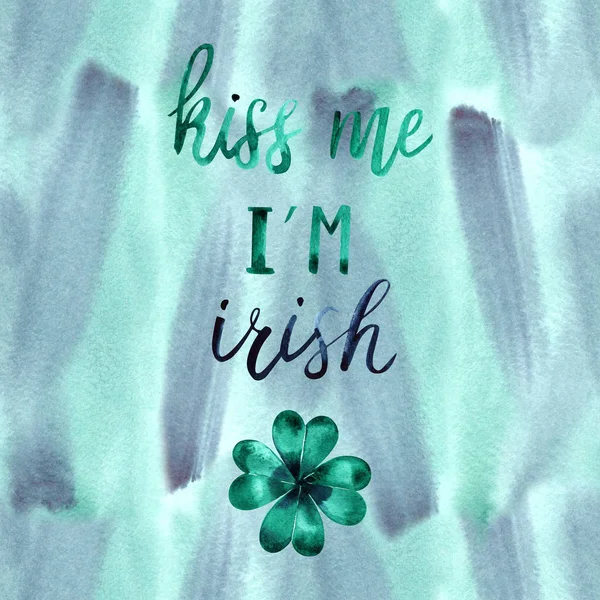 Поцілуй мене я ірландський почерк каліграфія, акварель — стокове фото