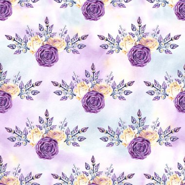 Pembe ve sarı güller, takı ve rhinestones sorunsuz doku deseninin. Antika arka plan.