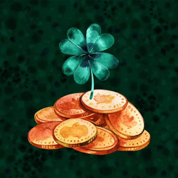 Bunch of gold coins. Watercolor illustration. The way of luck. — Stock Photo, Image