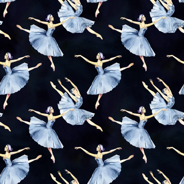 Seamless pattern of ballet dancers, Drawing, watercolor painting, isolated on watercolor background. — Stock Photo, Image