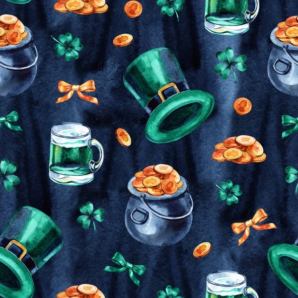 Seamless background with St. Patricks Day symbols. Holiday pattern. — Stock Photo, Image