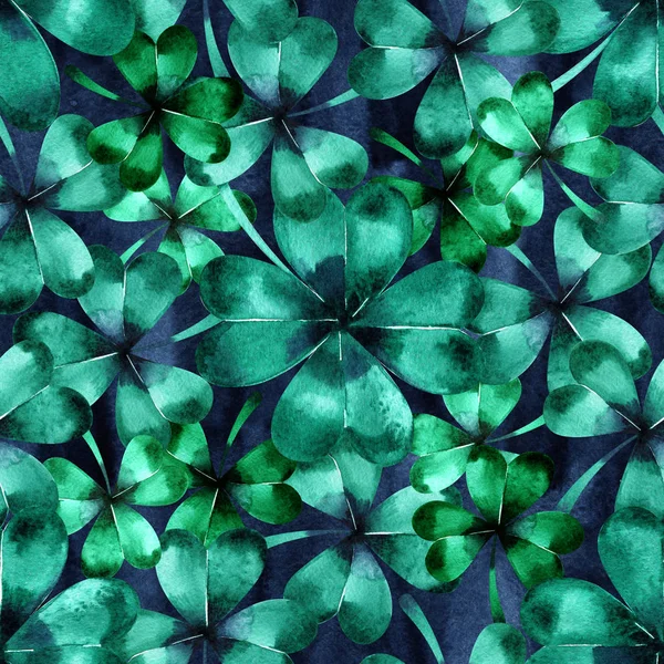 Seamless mönster med gröna klöver trefoil lämnar. Hand dras akvarell bakgrunden. Originalmålning. — Stockfoto