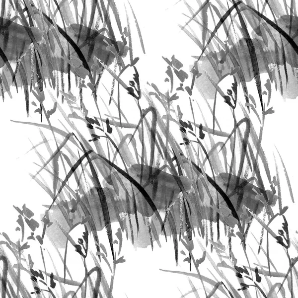 Acuarela verano campo hierbas patrón sin costura. Textura pintada a mano con elementos botánicos. Fondo natural de repetición —  Fotos de Stock