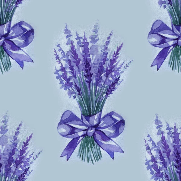 Flores de lavanda púrpura acuarela patrón sin costuras. Hermoso fondo retro violeta lavanda. Tela elegante sobre fondo claro Diseño de patrón de superficie . —  Fotos de Stock