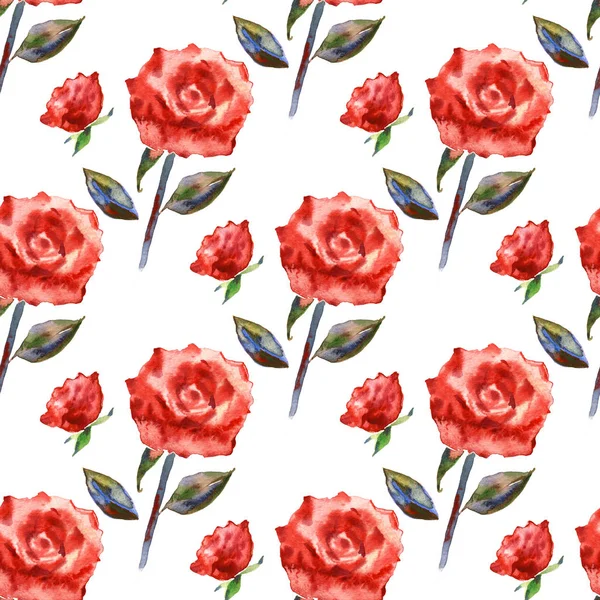 Romántico patrón sin costura rosa floral. Acuarela rosas frágiles sobre un fondo blanco. Diseño romántico fresco para invitaciones, bodas o tarjetas de felicitación. Ilustración de trama . —  Fotos de Stock