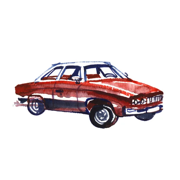 Hand painted vintage retro car. Watercolor illustration.