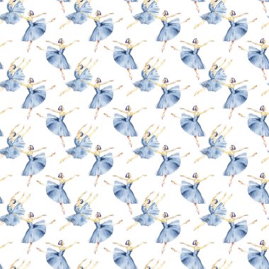 Dikişsiz desen bale dansçıları, çizim, resim, suluboya suluboya arka plan üzerinde izole..