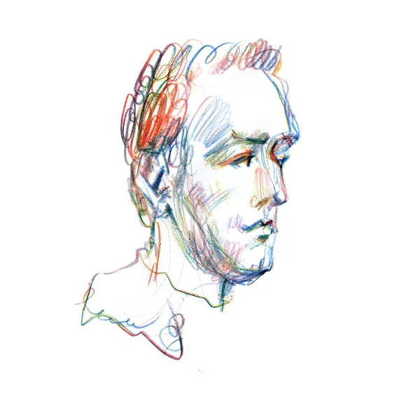 곱슬 머리를 가진 젊은 남자의 초상화를 스케치. — 스톡 사진