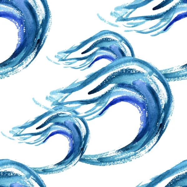 Deniz dalgası Dikişsiz desen. Soyut suluboya el çizilmiş illüstrasyon, beyaz arka planda Izole — Stok fotoğraf