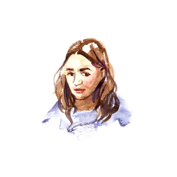 Bela mulher rosto retrato aquarela desenho em desenho à mão livre estilo ilustração . — Fotografia de Stock