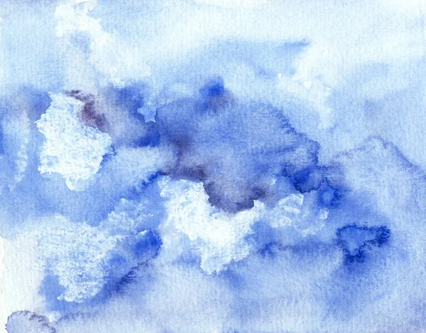 Céu azul pintado à mão e nuvens, fundo aquarela abstrato, ilustração — Fotografia de Stock