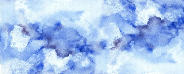 Céu azul pintado à mão e nuvens, fundo aquarela abstrato, ilustração — Fotografia de Stock