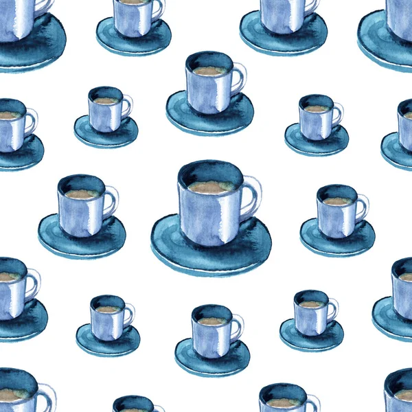 白い背景に手描き水彩コーヒーシームレスパターン — ストック写真
