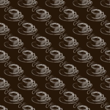 Suluboya el boyalı kahve bardağı ile Dikişsiz desen. Menü tasarımı ve kumaş Tekstil için mükemmel pastel kahverengi renk iç arka plan