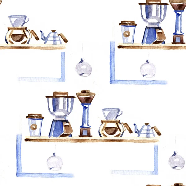Koffiehuis aromatische voedsel patroon in een aquarel stijl. Volledige naam van het voedsel: koffie. Aquarelle voedsel voor achtergrond, textuur, wrapper patroon of menu. — Stockfoto