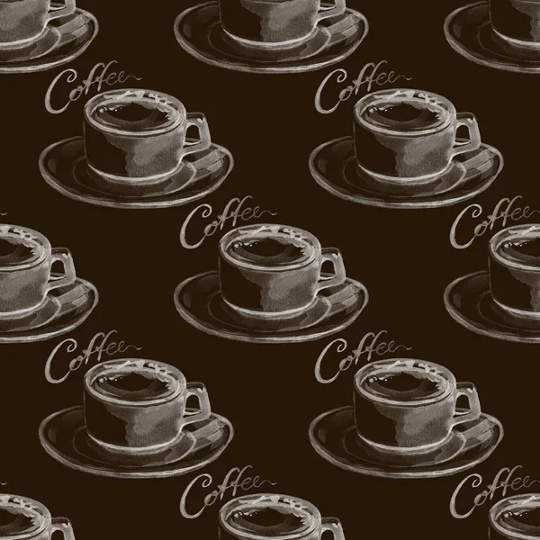 Seamless pattern with watercolor hand painted coffee cup. Drink background in pastel brown color perfect for menu design and fabric textile — Stock Photo, Image