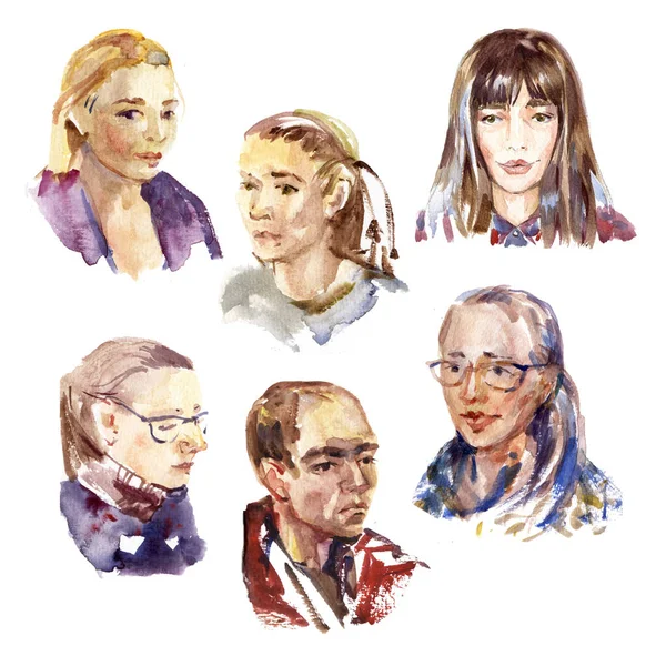 Desenho aquarela grupo de dor retrato abstrato equipe de empresários. Aquarelas de alta resolução desenhar coleção . — Fotografia de Stock
