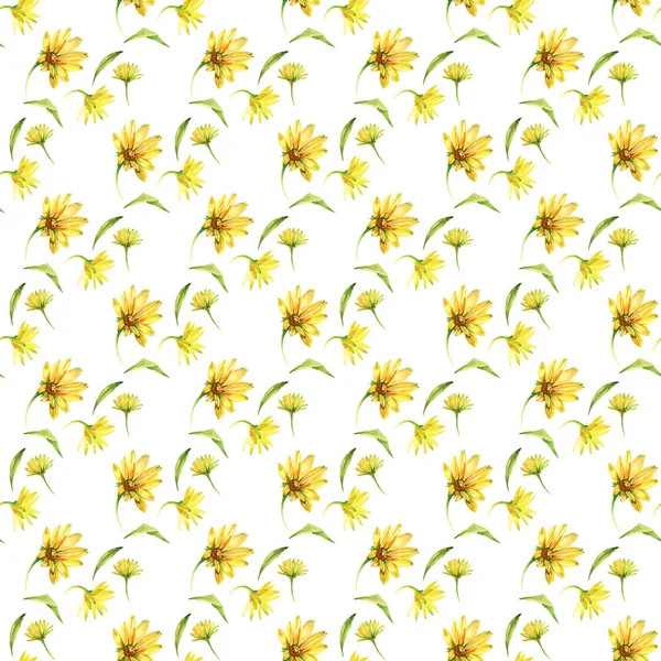 Naadloos patroon met gele bloemen. Aquarel hand getekende illustratie geïsoleerd op witte achtergrond. — Stockfoto