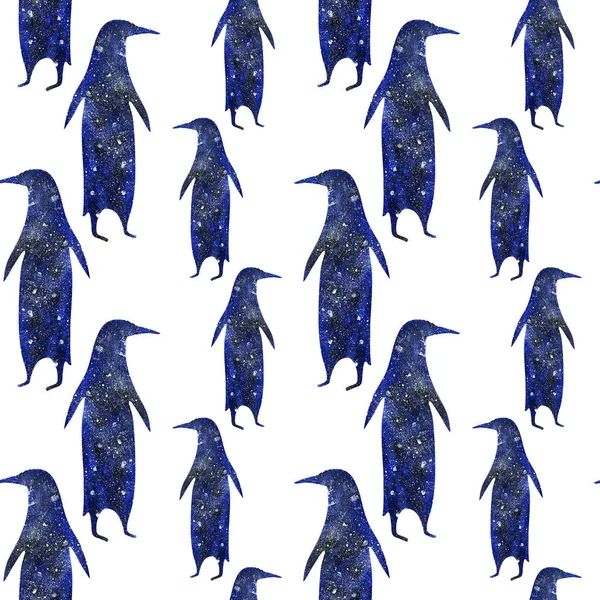 Bezszwowe pingwiny wzór. Czarno-białe tło. — Zdjęcie stockowe