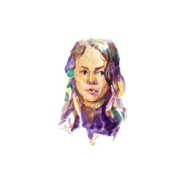 Bela mulher rosto retrato aquarela desenho em desenho à mão livre estilo ilustração . — Fotografia de Stock