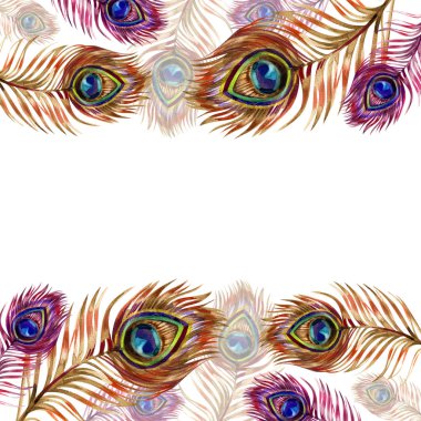 Tavus kuşu altın tüyü. Vintage kıvırcık suluboya arka plan. lüks duvar kağıdı