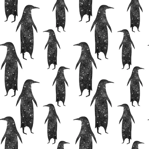 Padrão de pinguins sem costura. Fundo preto e branco . — Fotografia de Stock