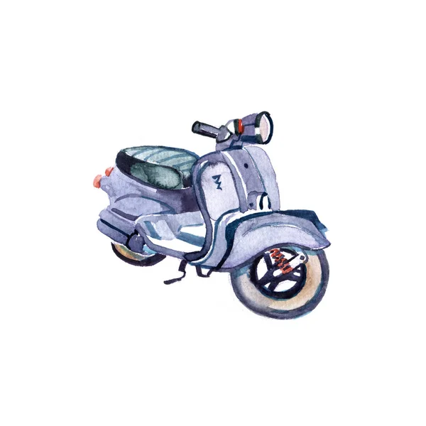 Scooter retro ilustração aquarela. Hipster veículo de viagem vintage Isolado sobre fundo branco. Design de verão de praia para cartaz de cartão — Fotografia de Stock